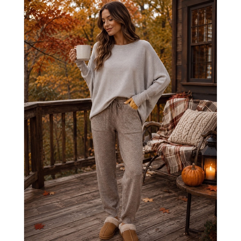 Korye Womens Beige Dolman Sleeve Oversized Sweater XL Cozy Minimalist Neutral